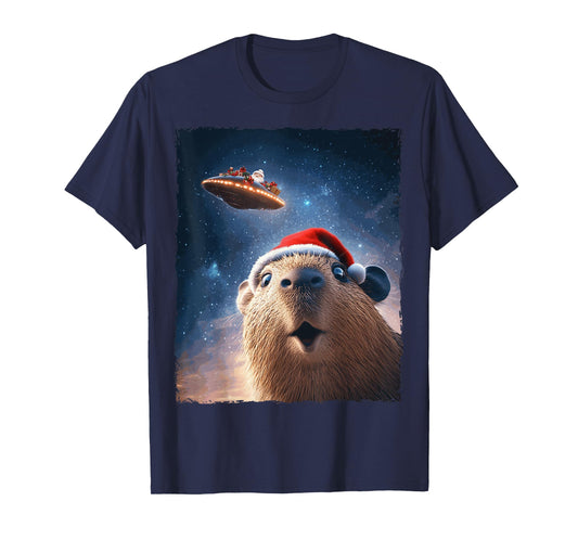 Funny Capybara Selfie Santa Ufo Xmas Christmas T-Shirt