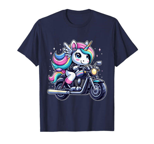 Unicorn Riding A Motorcycle Boys Girls Men Women Kids Adults T-Shirt