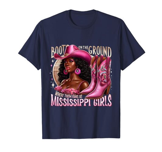 Mississippi Girls Boots on the Ground Melanin Cowgirl T-Shirt