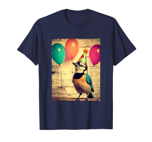 Blue Jay Retro Art Print Birthday Party Balloons & Party Hat T-Shirt