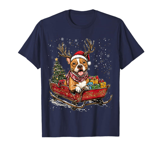 Santa Pitbull reindeer Light Christmas T-Shirt