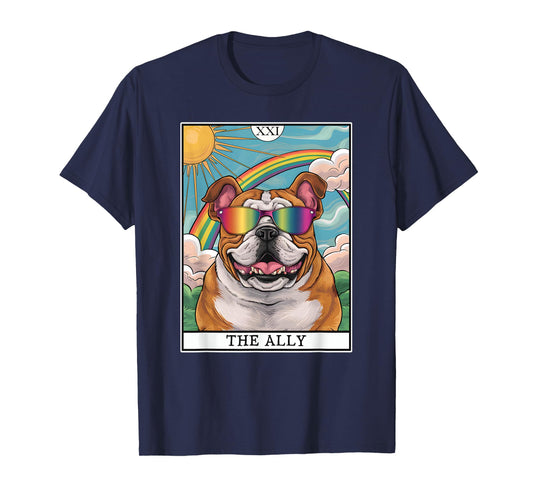 Funny Ally Dog English Bulldog Sunglasses LGBTQ Pride T-Shirt