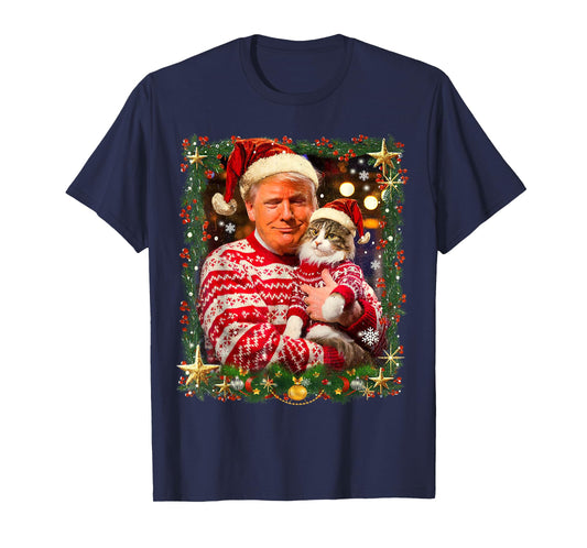 Funny Trump Christmas Sweater for Cat Lovers Xmas Pajamas Men Women Kids T-Shirt