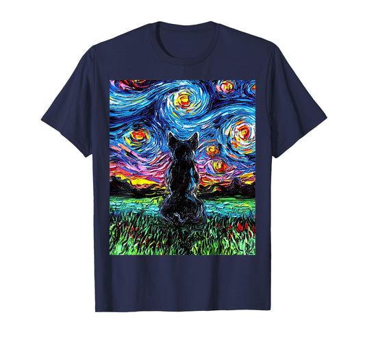 French Bulldog Starry Night Frenchie Dog Back Art by Aja T-Shirt