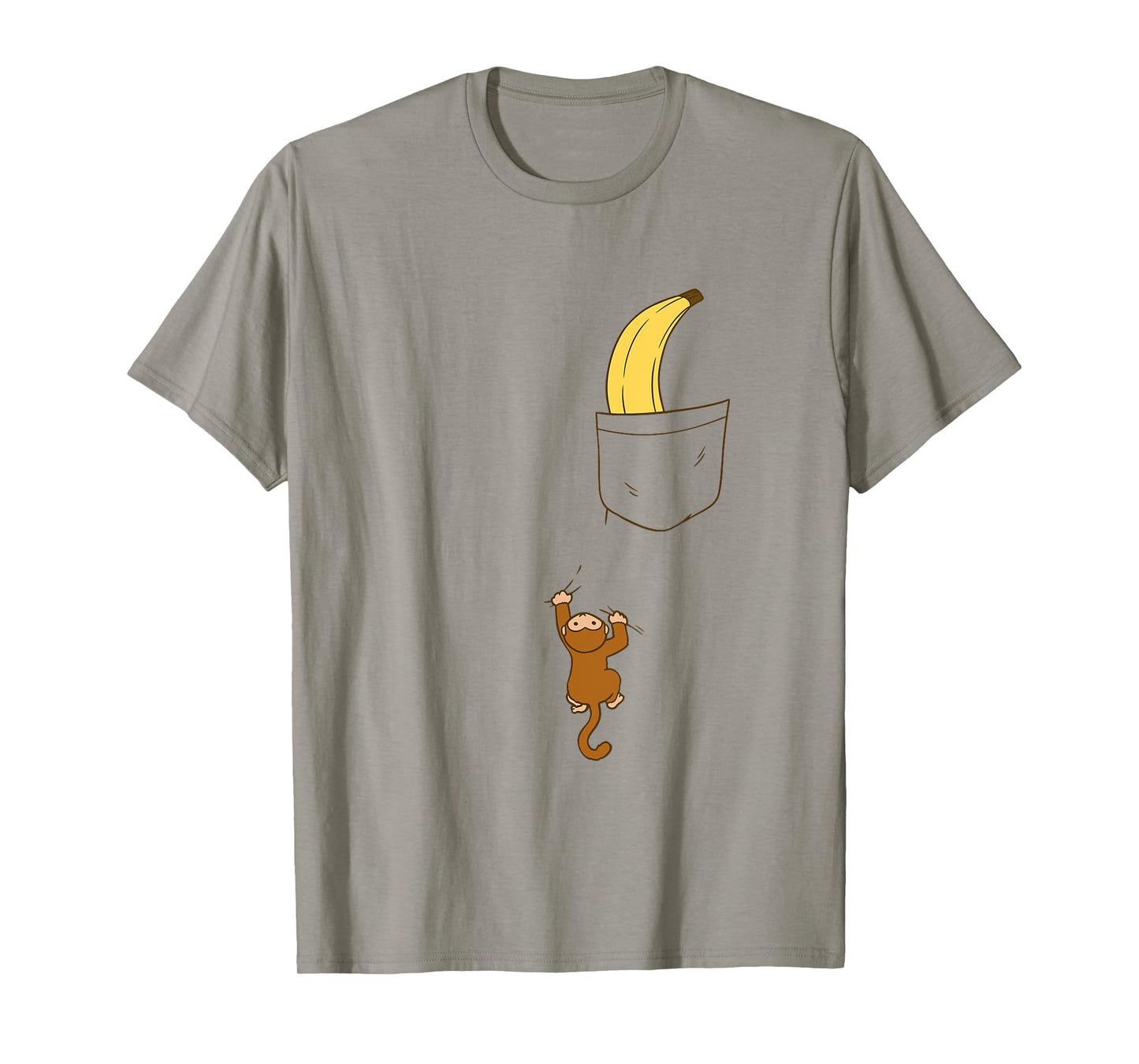 Cute Baby Monkey Climbing for Banana in Pocket Funny Animal T-Shirt