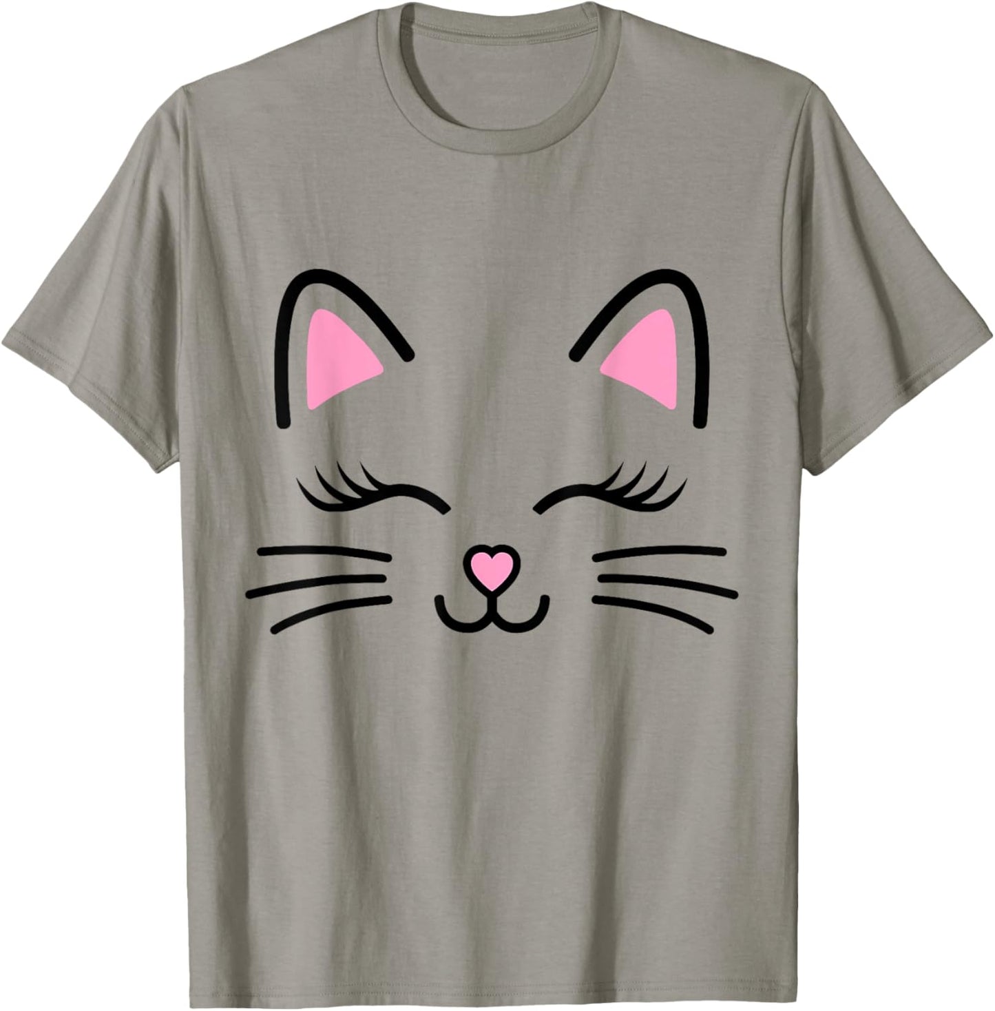Women's Cat Face Whiskers Print Cosplay Kitty Love Halloween T-Shirt
