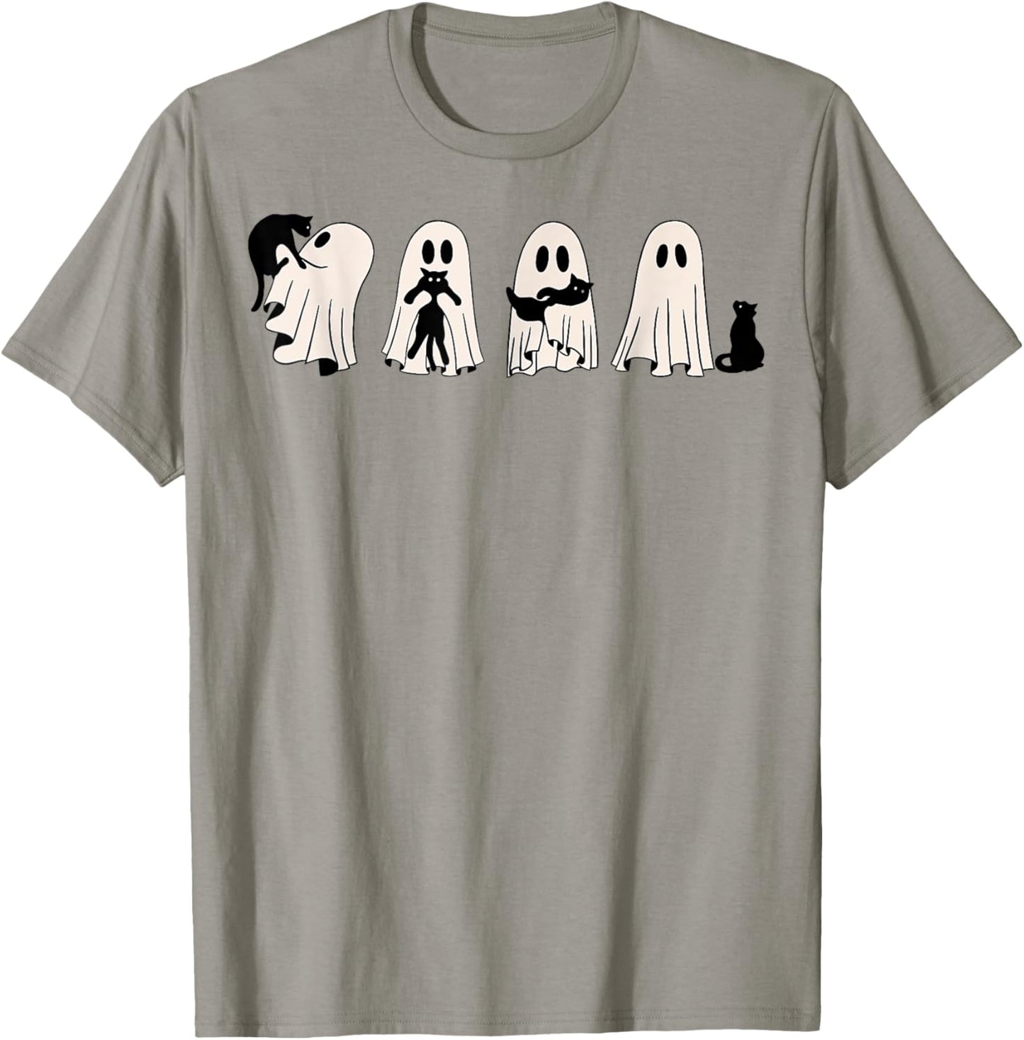 Ghost And Black Cat, Cute Ghost Holding Cat T-Shirt