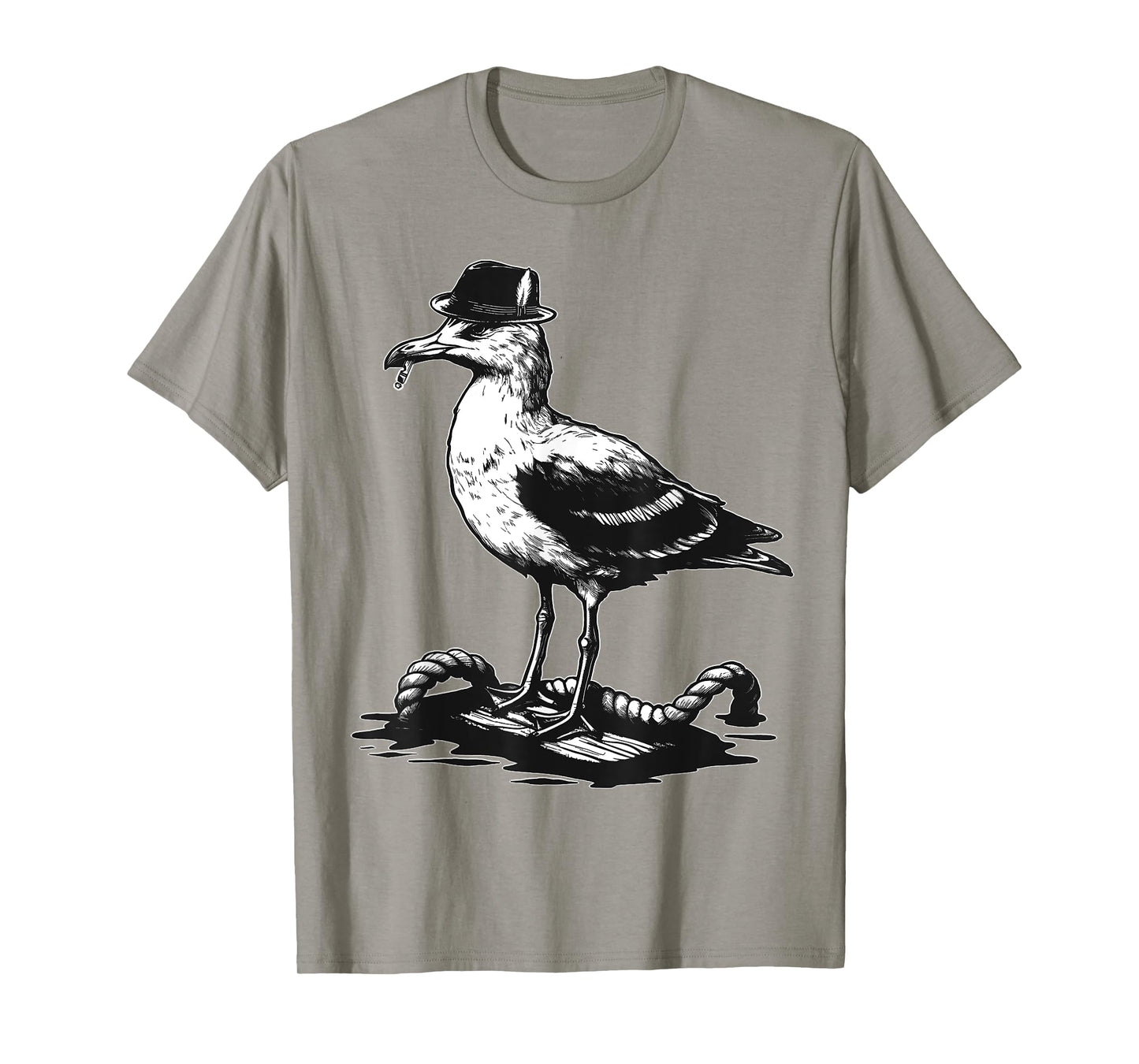 Vintage Seagull Bird Smoking Hat Rope Nautical Design T-Shirt