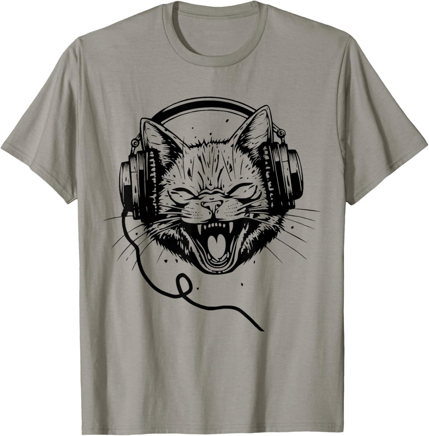 Funny Cat Kitty with Headphones Happy Singing Music Graphic T-Shirt
