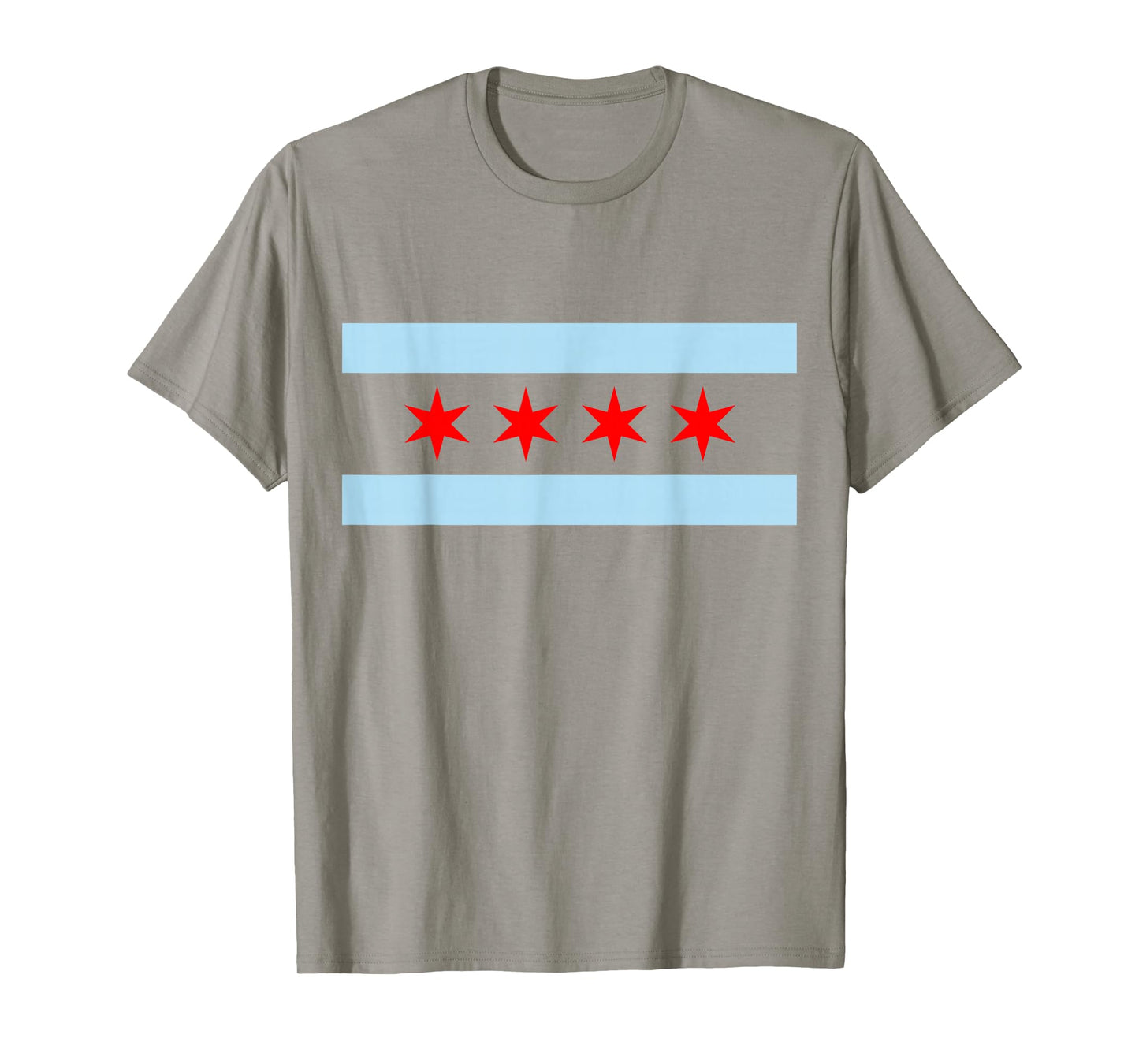 Tee Styley Chicago Flag T-Shirt - Men's Unisex-Adults Kids Classic Fit Collarless Crew Neck Short Sleeve White Solid Cotton Flag T-Shirt