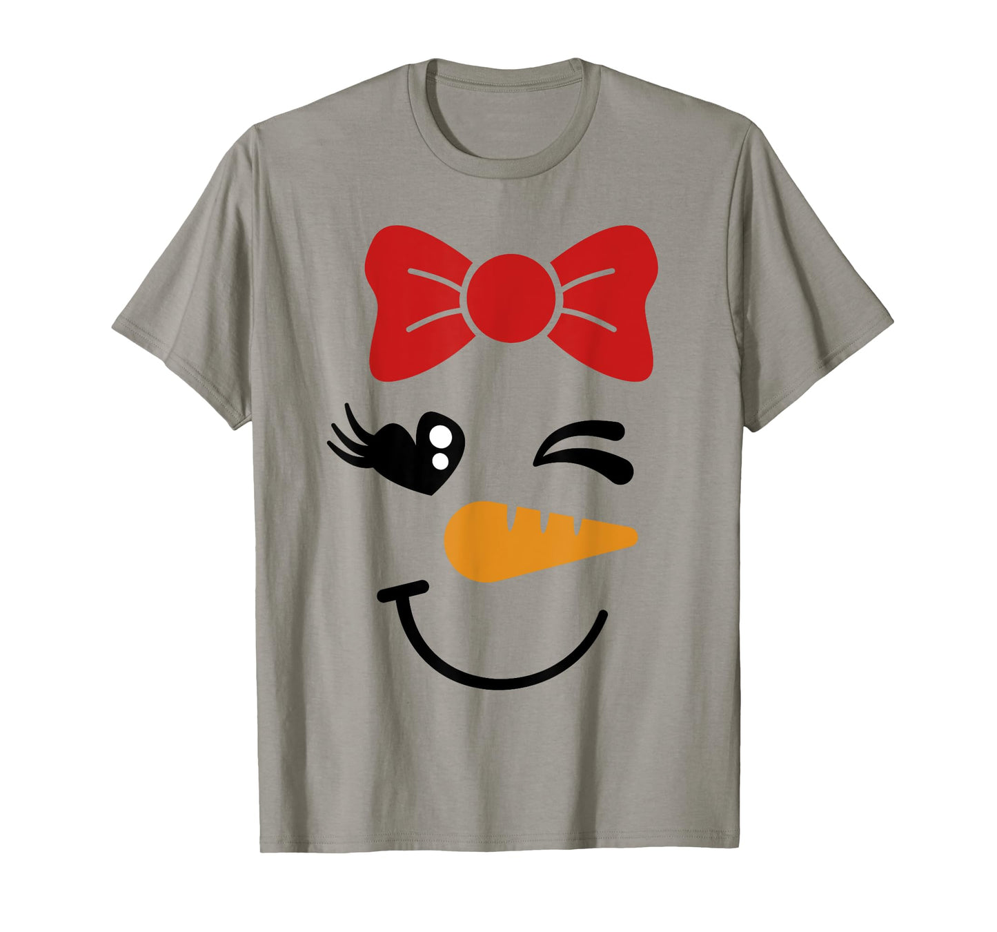 Pink Bow Snowman For Girls Cute Snowgirl Face Christmas T-Shirt