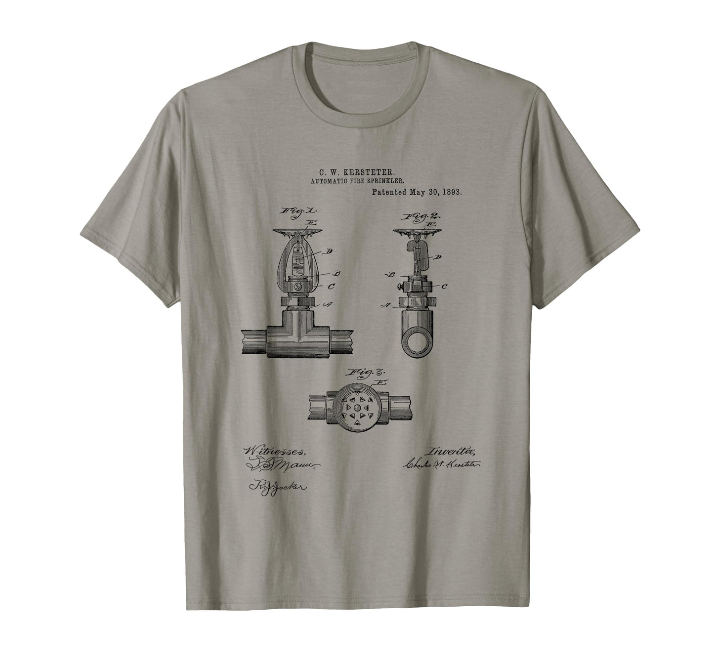 Fire Sprinkler Vintage Patent Hand Drawing Funny Novelty T-Shirt