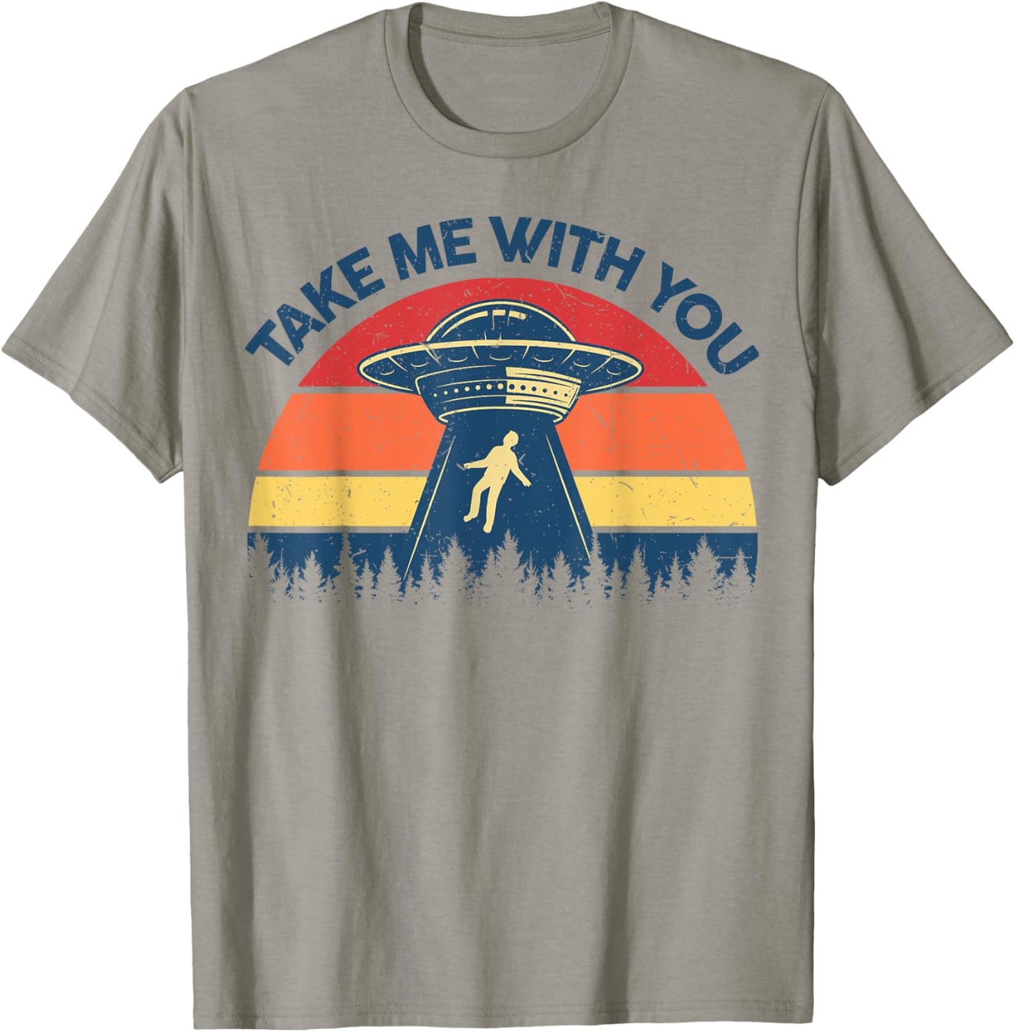 CAT Unisex-Adults Retro UFO Alien Abduction T-Shirt, Grey, Small