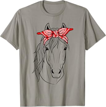 Funny Horse Lovers Tee | Red Bandana Print for Girls & Women T-Shirt