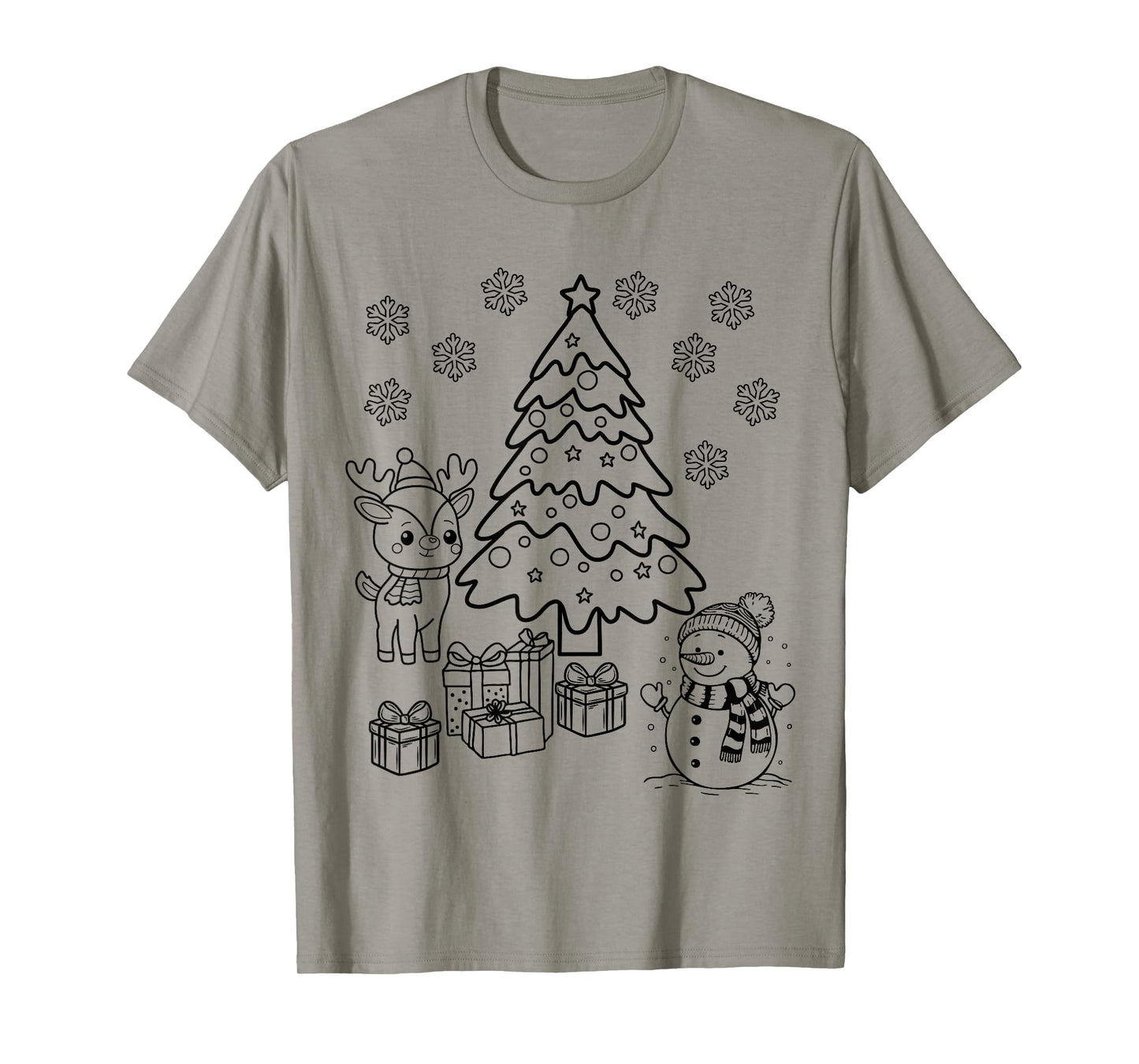 Merry Christmas Tree Snowman XMAS DIY Kids Coloring T-Shirt