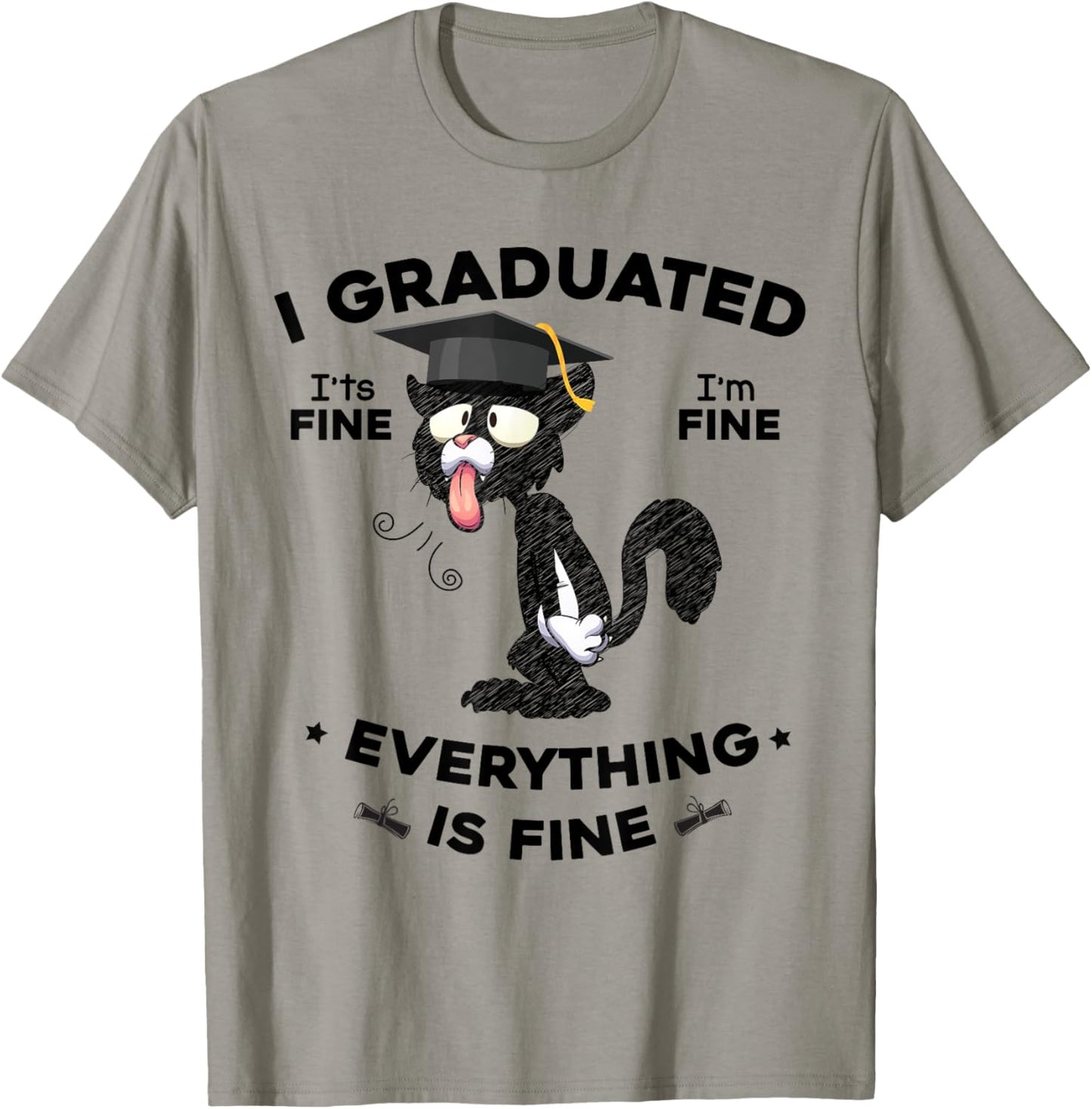 I Graduated Graduate Class 2025 Funny Black Cat Graduation T-Shirt