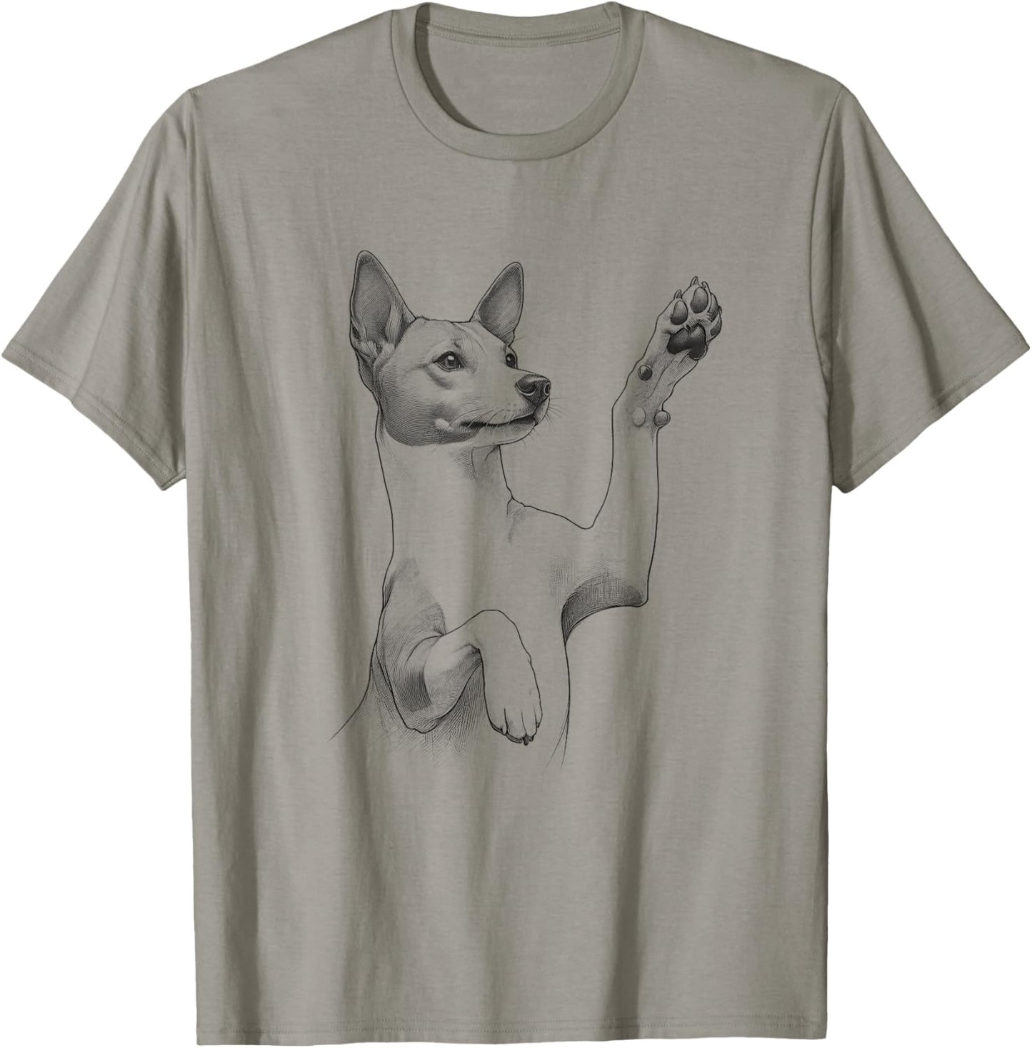 Basenji Dog Raising Paw Design T-Shirt