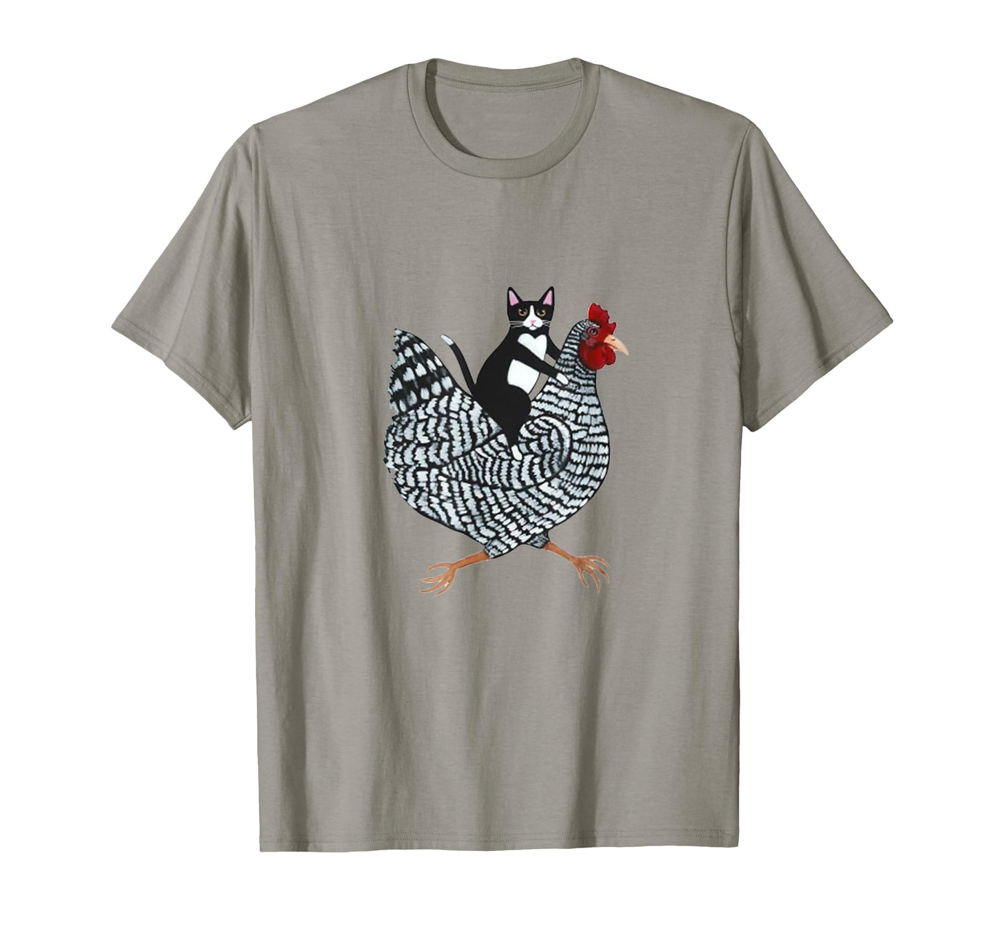 Cat on a Chicken T-Shirt - Unisex-Adults, Black, Medium, Short Sleeve, Animal Print, Classic Fit