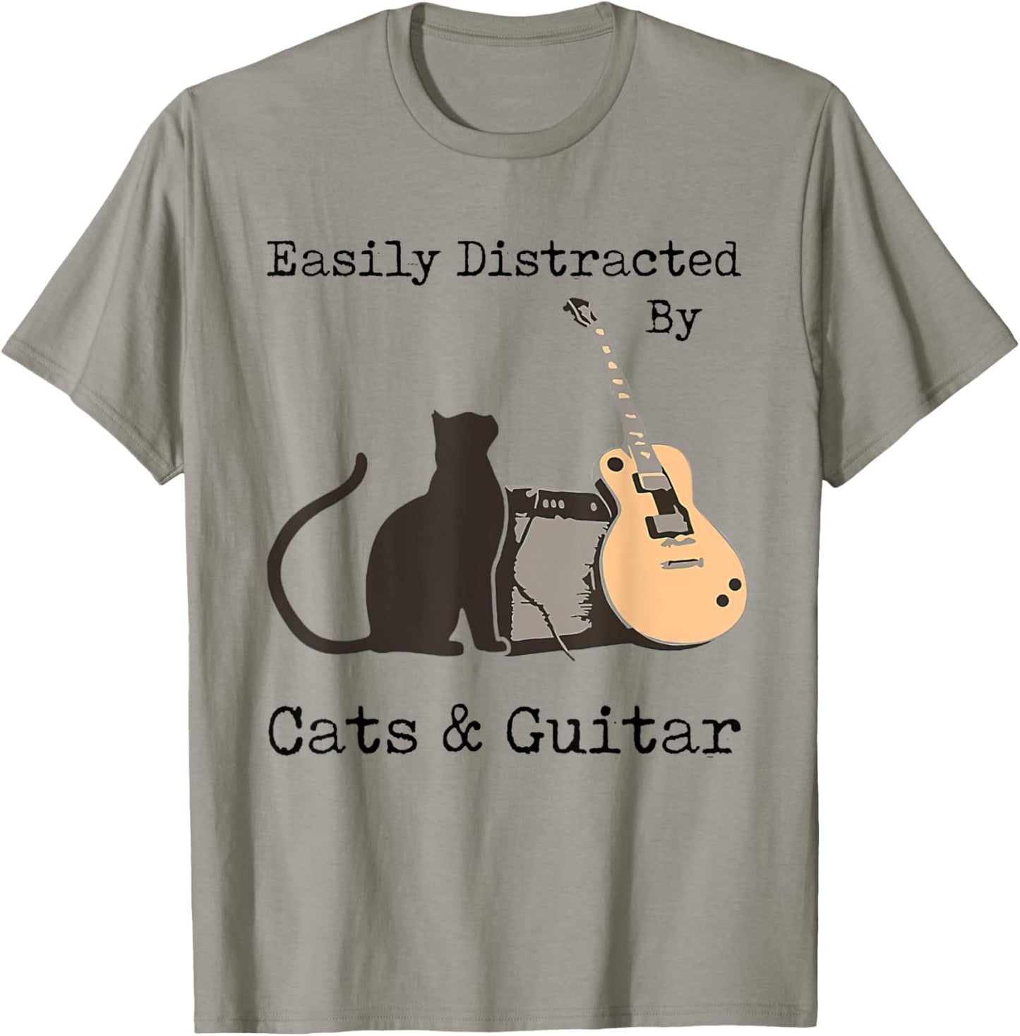 Easily Distracted By Cats And Guitar Gifts Cats Guitar Lover T-Shirt