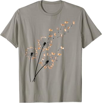 corgi dog shirt Flower Fly Dandelion Cute Dog Lover Funny T-Shirt for Men Women Girls Kids