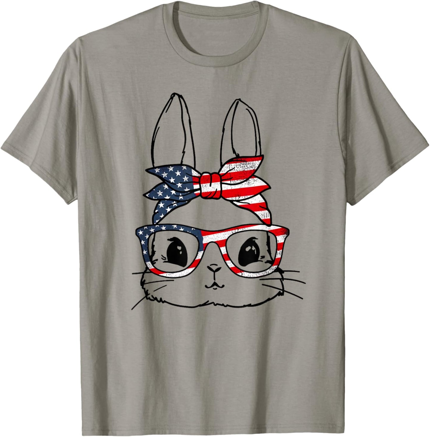 Cute Bunny Face American US FLag Glasses Easter Day T-Shirt
