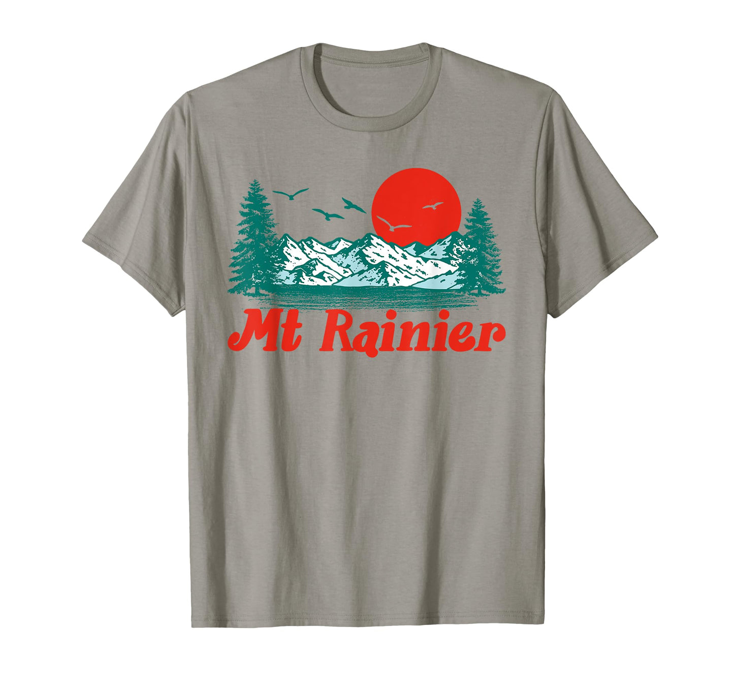 Retro Mt Rainier Mountain Trees & Sun Scene Graphic T-Shirt