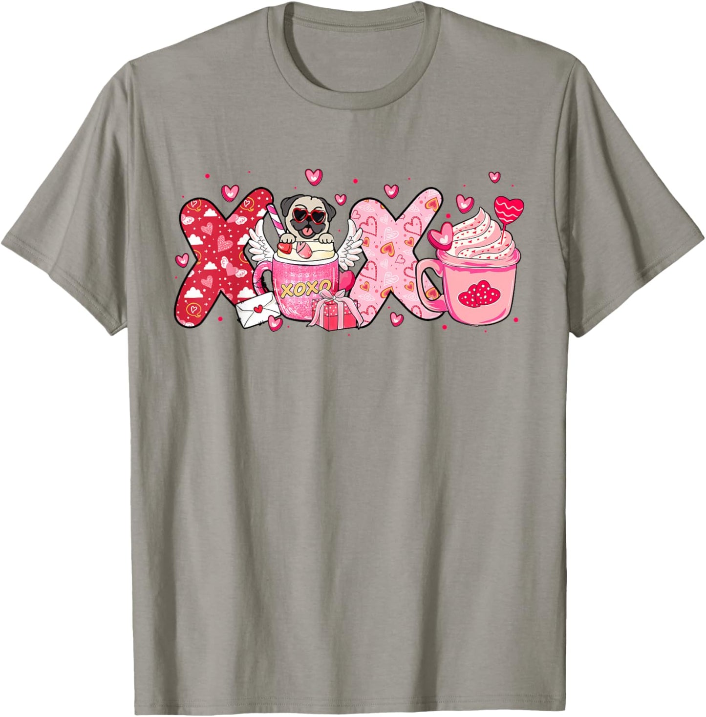 Cute Iced Coffee Pug Dogs Valentines Puppy Dog Lover Mom Dad T-Shirt