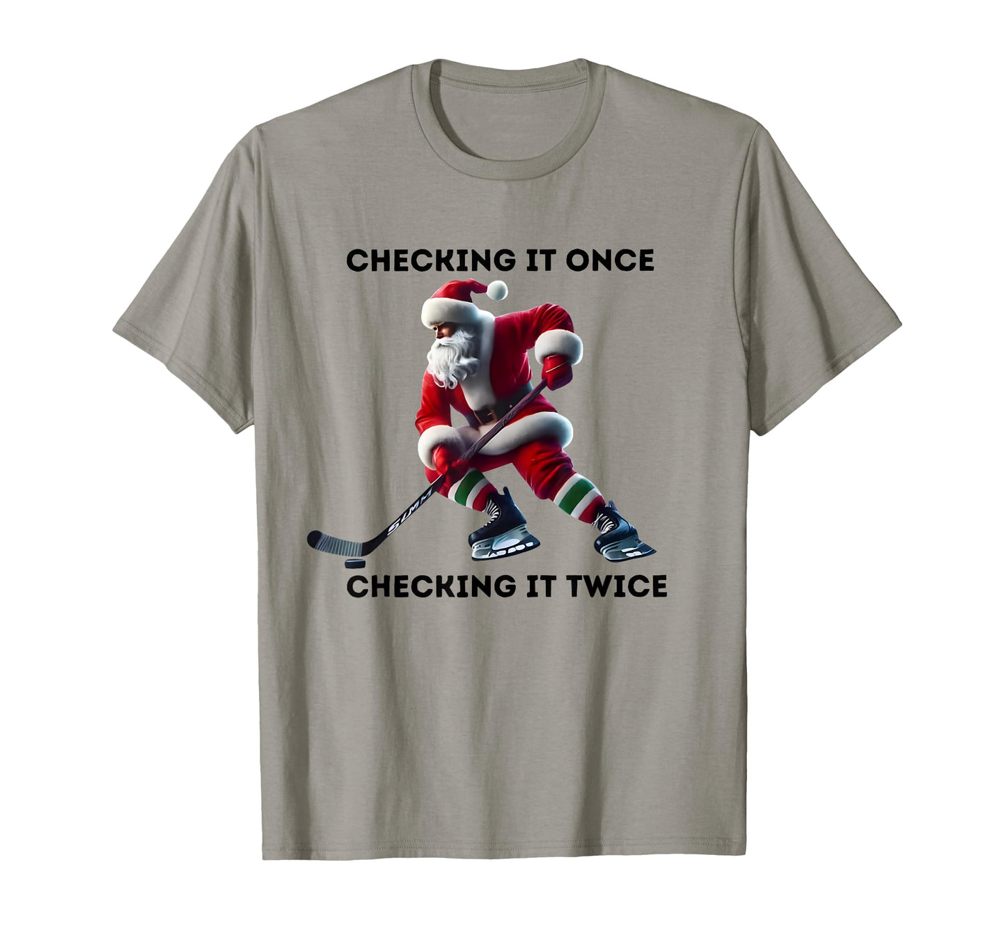 Checking It Once Checking It Twice Hockey Santa Christmas T-Shirt
