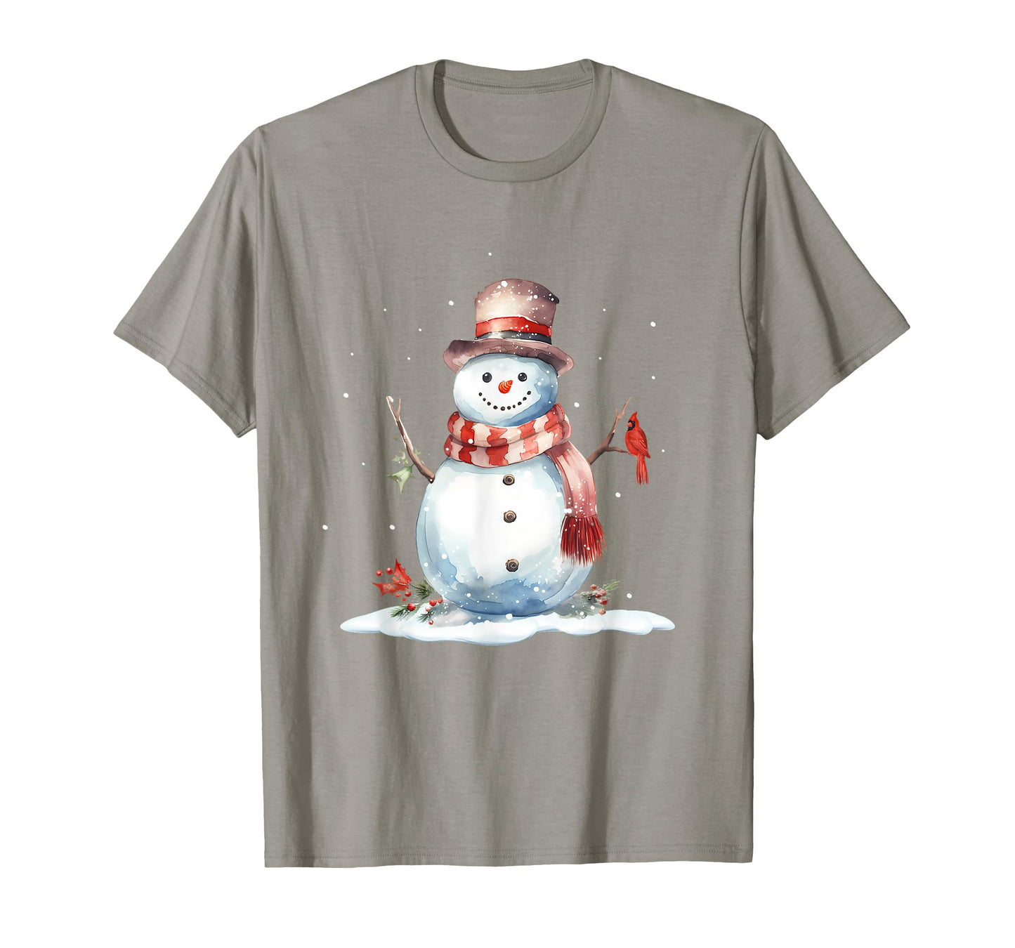 Cardinal Bird on Cute Winter Christmas Snowman, watercolor T-Shirt