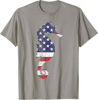 Seahorse USA Flag Vintage Gift Patriotic T-Shirt