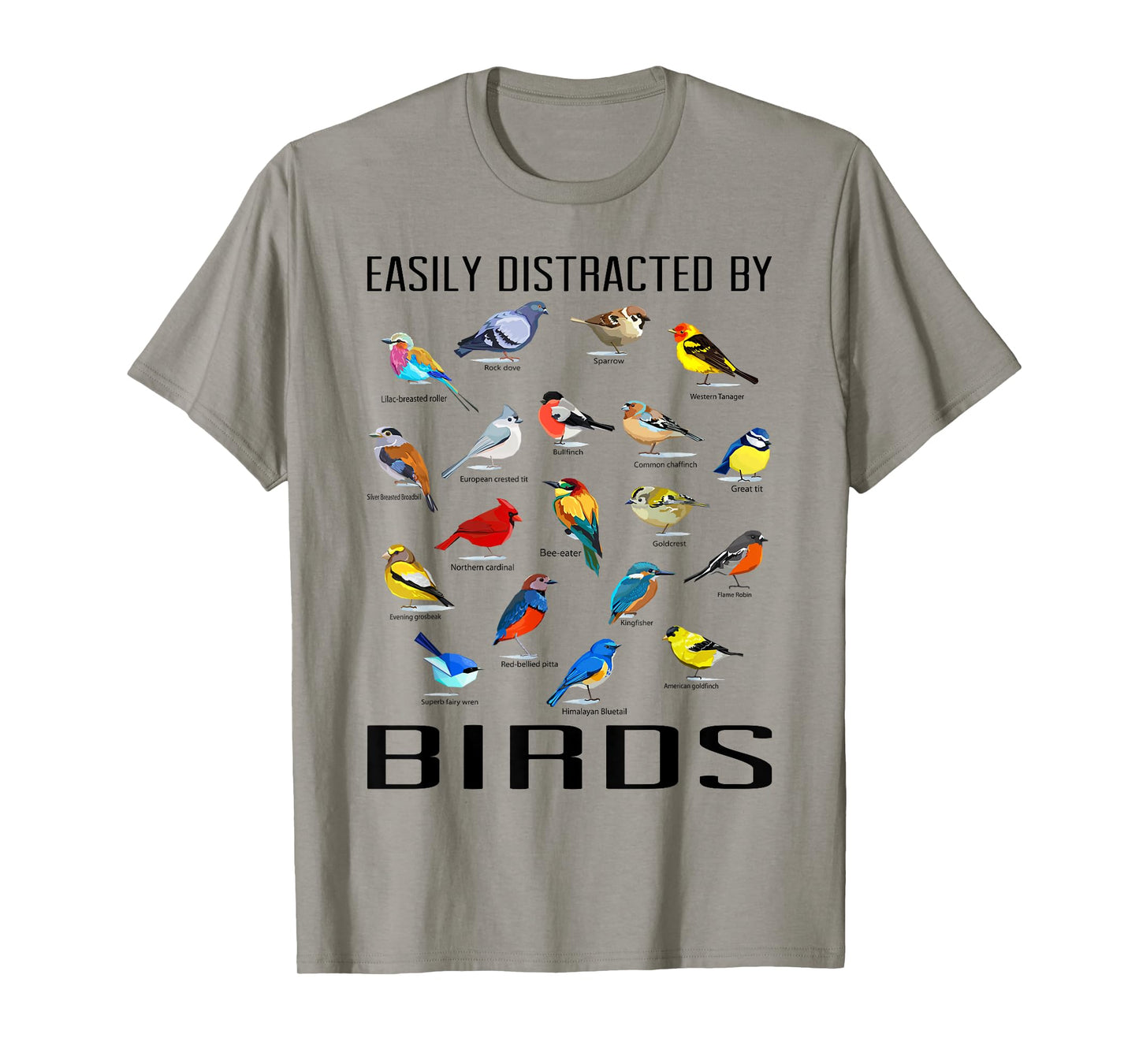 Funny Mens Bird Gifts For Birding Lovers Easily Distracted By Birds / Birdwatching Lover Birdwatcher Unisex-Adults T-Shirt Grey Small