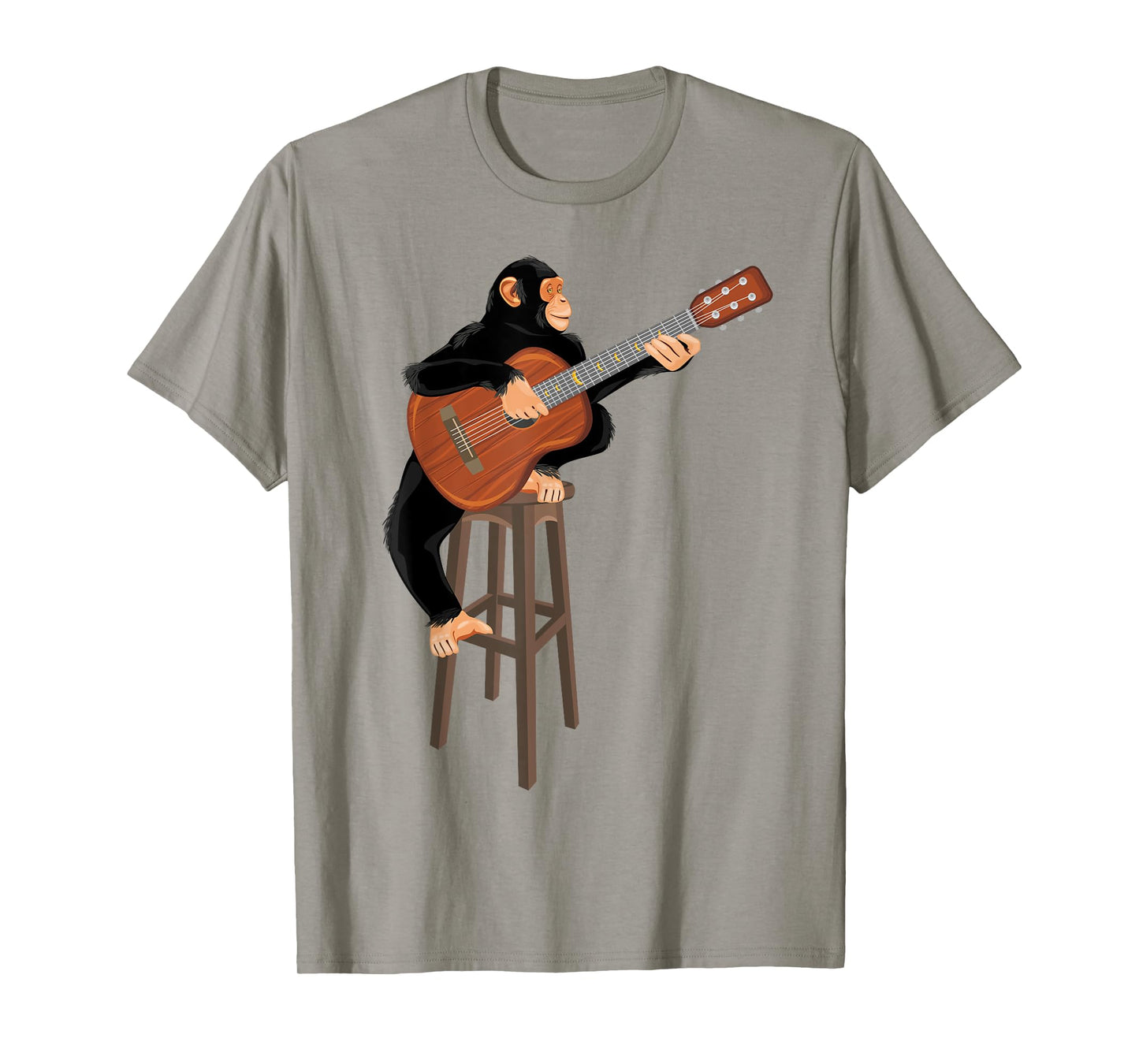 Chimpanzee playing acoustic guitar. Funny monkey T-Shirt