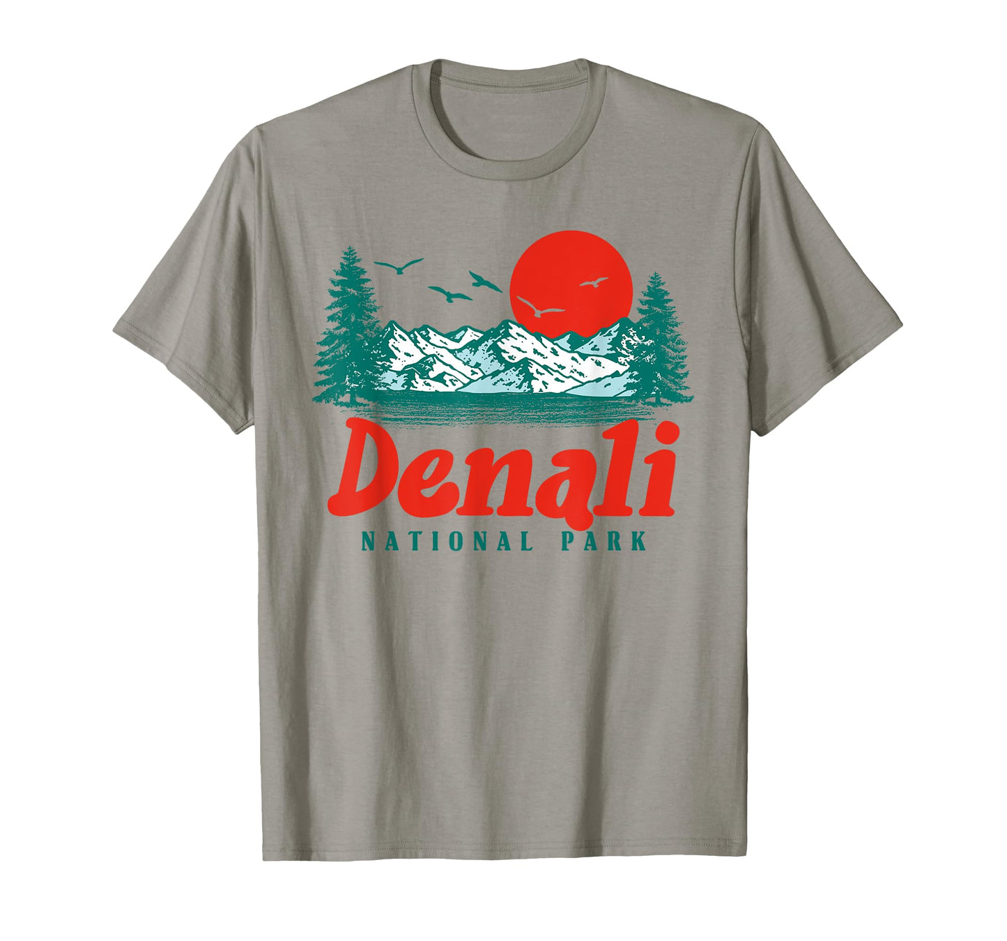 Retro Denali National Park Mountain Trees & Sun Graphic T-Shirt