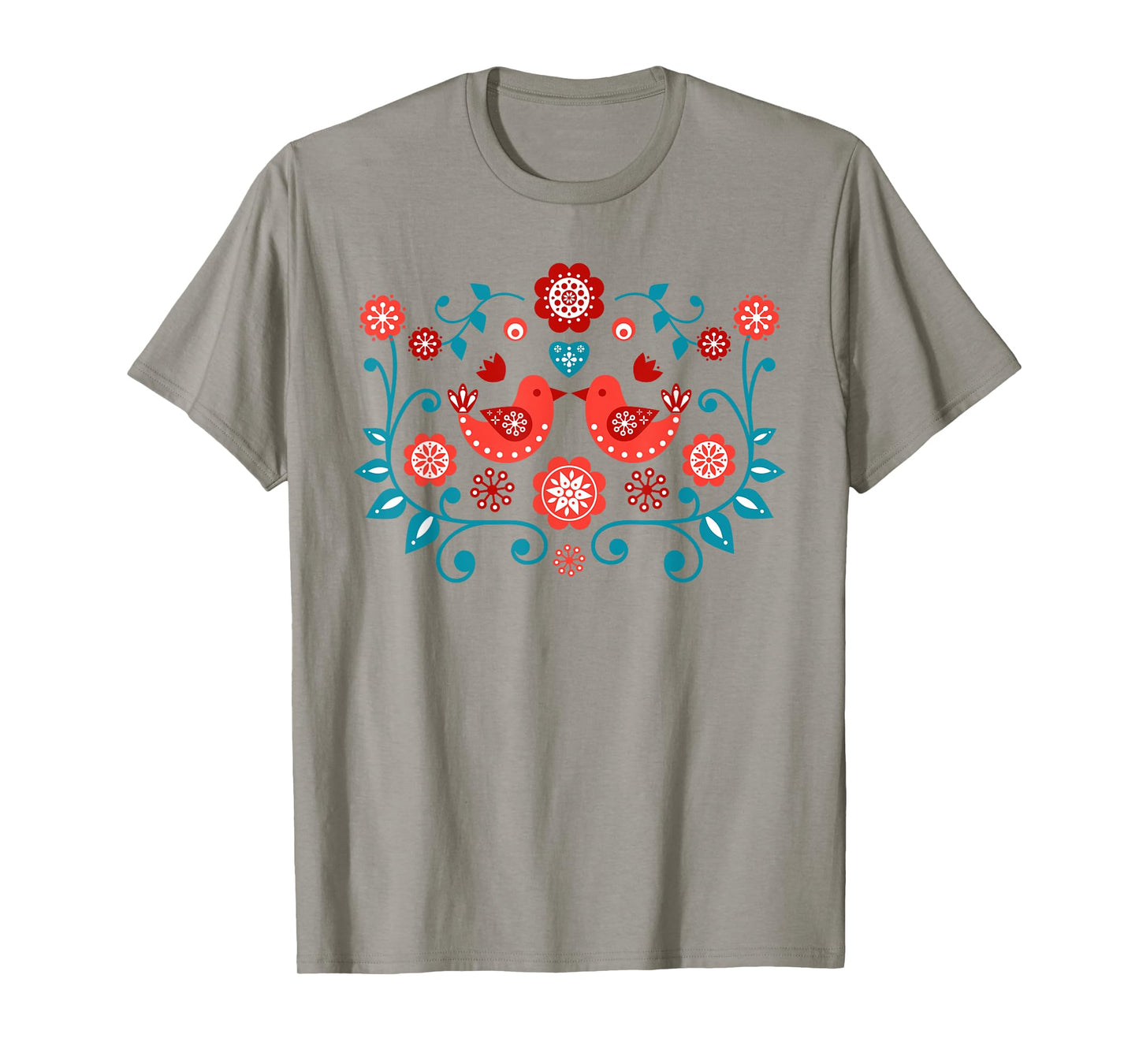 Scandinavian Folk Art Bird Pattern Tee Shirt T-Shirt