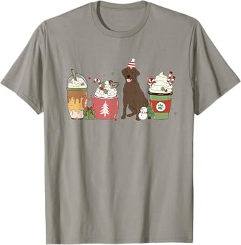 Chocolate Lab Coffee Latte Winter Christmas Dog Mom Holiday T-Shirt for Men Women Kids