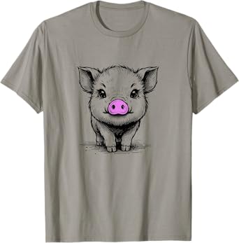 Cute Pig With Pink Nose Drawing T-Shirt
