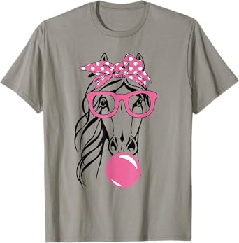 Cute Women Girl Horse With Bandana Headband and Glasses T-Shirt