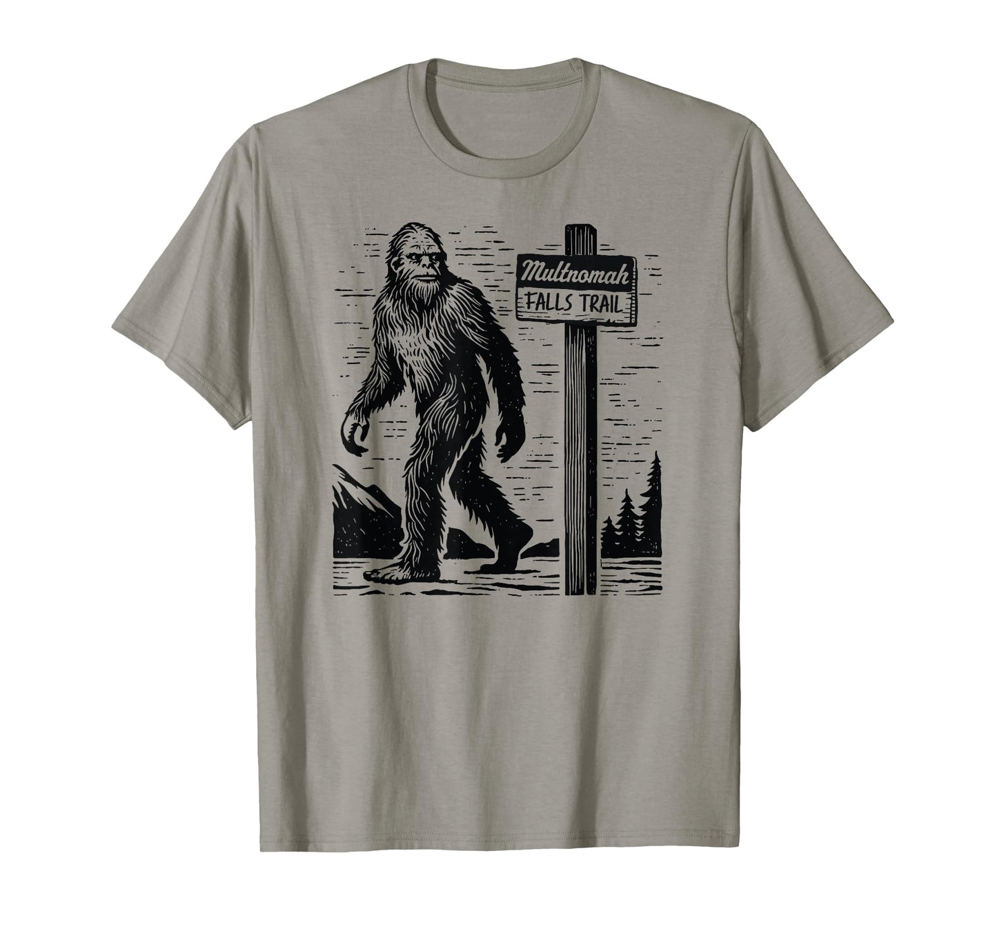 Multnomah Falls Trail Vintage Hiking & Road Trip Bigfoot T-Shirt