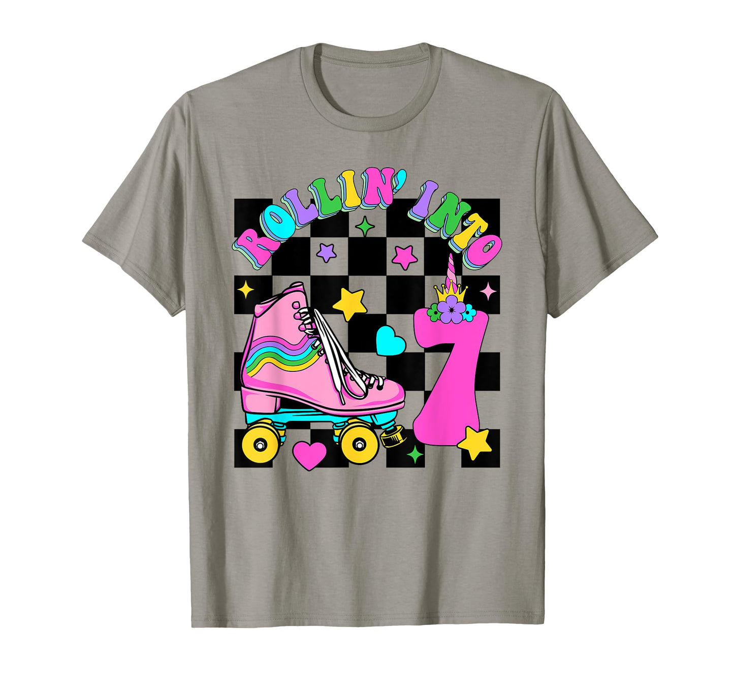 Rolling Into 7 Years Old Skater 7th Birthday Kids Girls T-Shirt