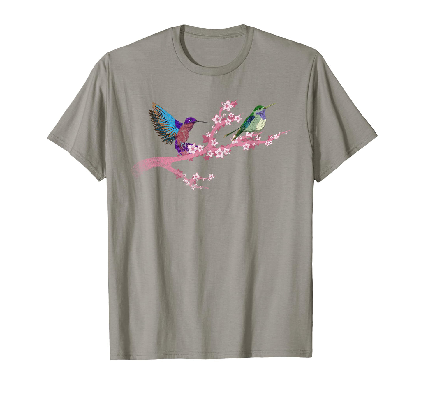 Bird Flowers Cherry Blossom Animal Vintage Hummingbird T-Shirt