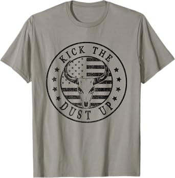Kick The Dust Up Vintage Western Country Bull Skull USA Flag T-Shirt for Women Men