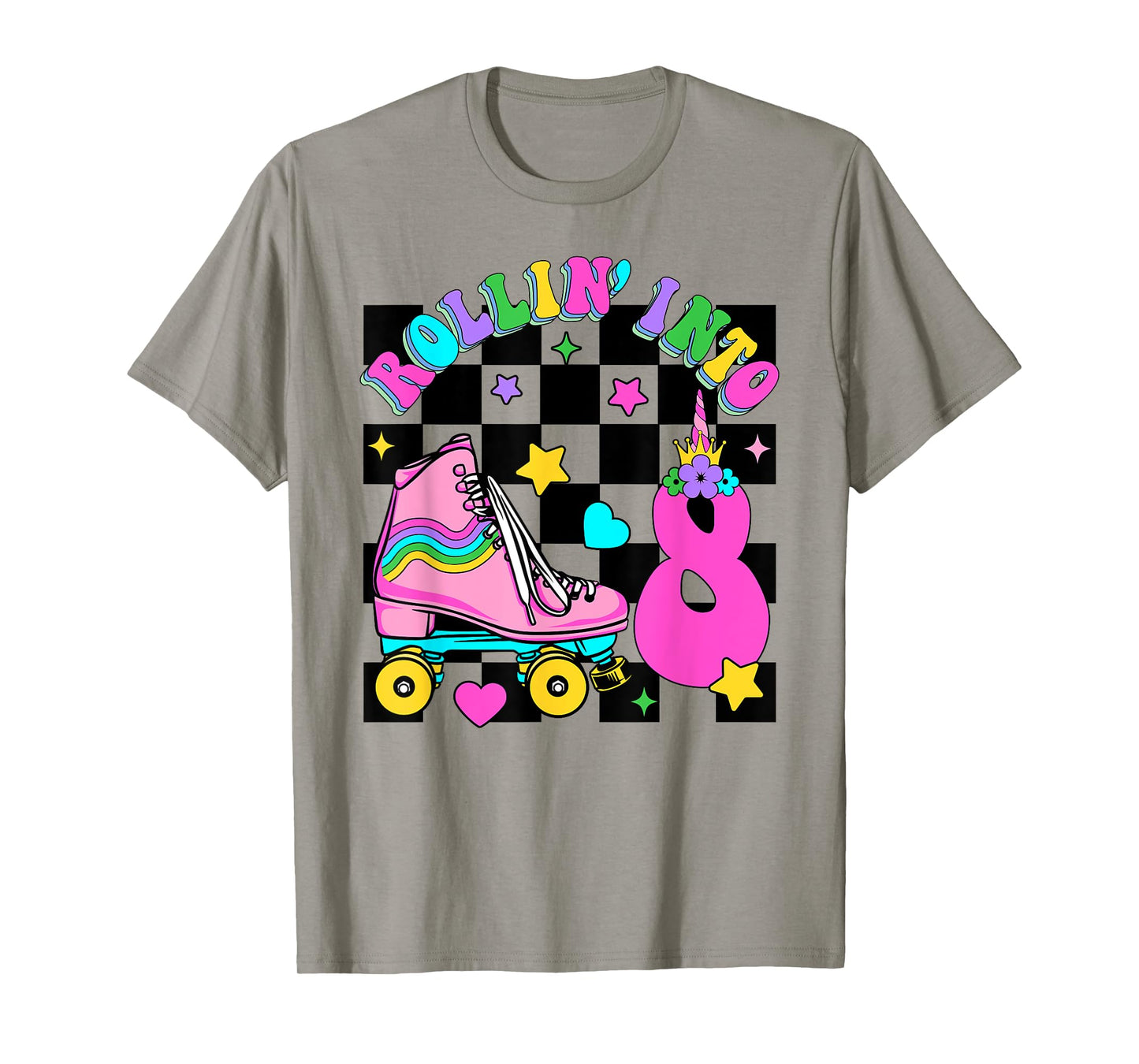 Rolling Into 8 Years Old Skater 8th Birthday Kids Girls T-Shirt