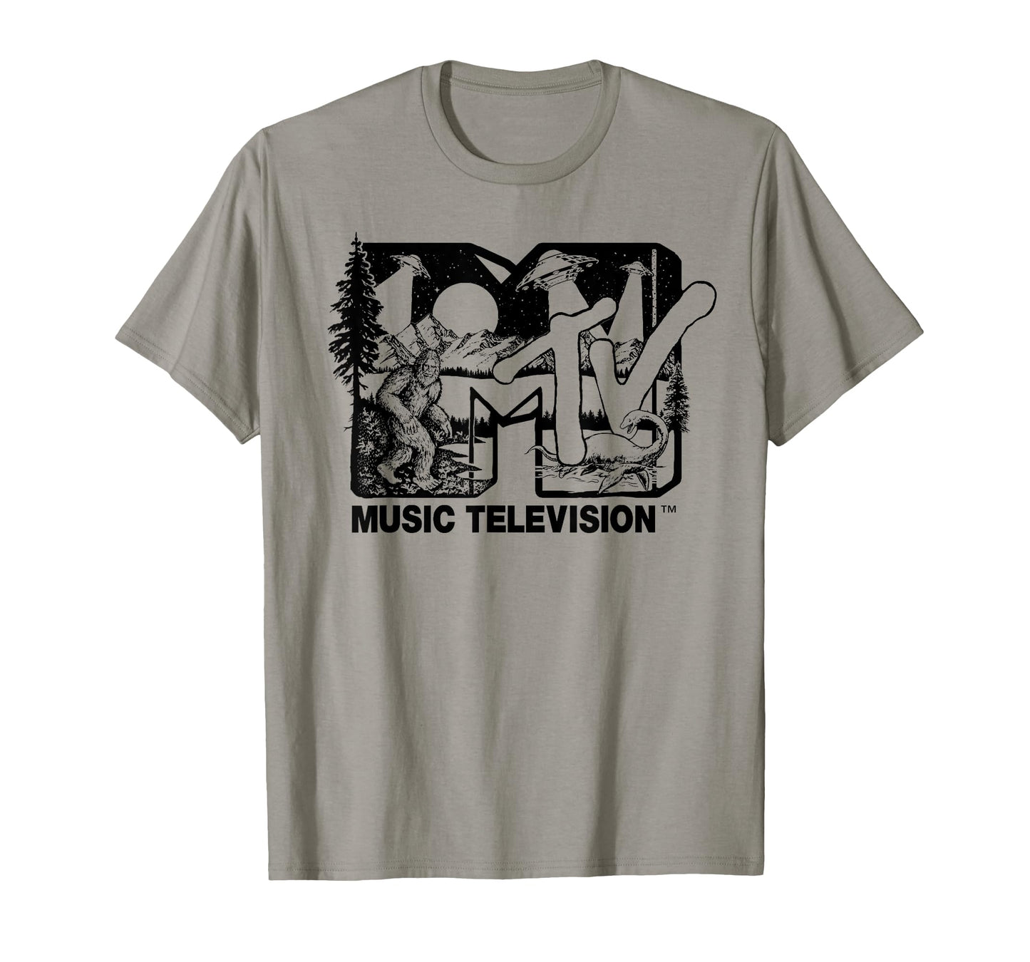 Mademark x MTV - Cryptid-Filled MTV Logo Feat. Bigfoot, UFO, & Nessie Outline T-Shirt