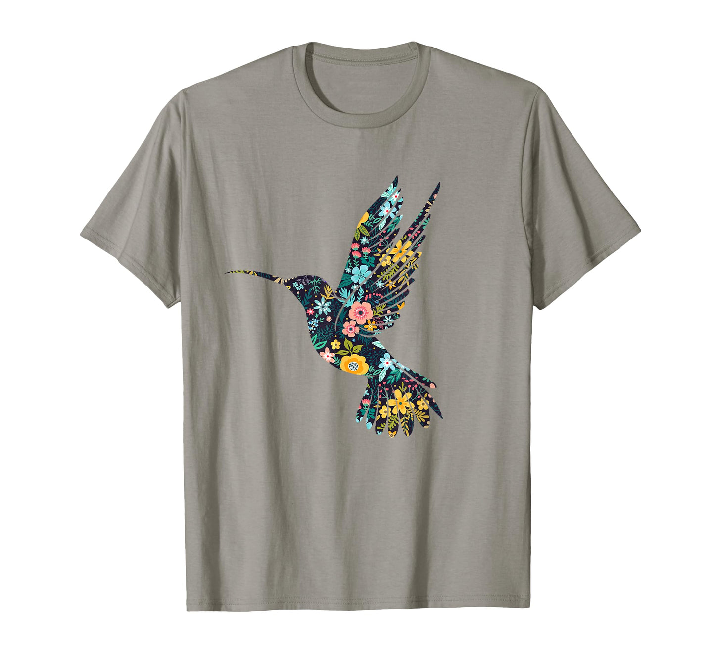 Floral Hummingbird Silhouette Womens Girls Graphic T-Shirt