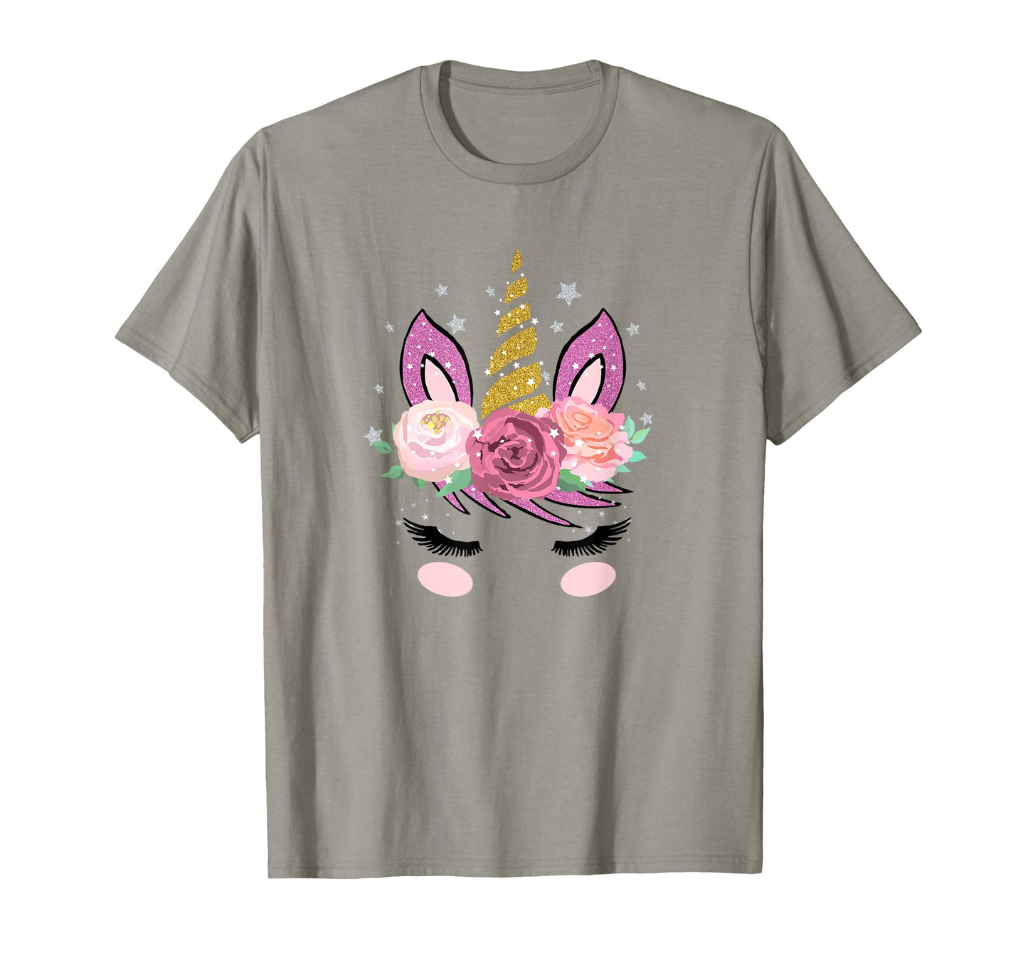 Cute Unicorn Face With Flowers And Beautiful Lashes Gift T-Shirt