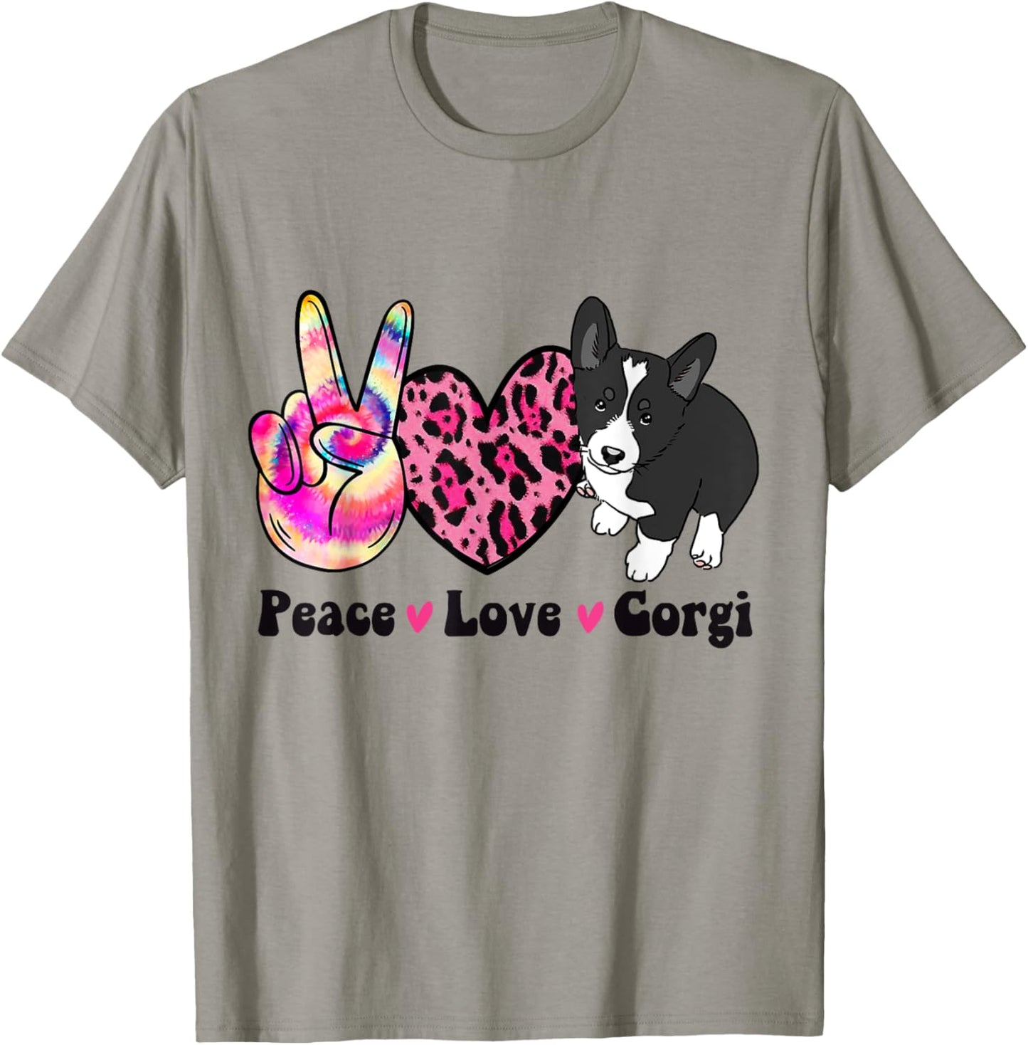 Tie Dye Peace Love Leopard Black And White Corgi Dog Lover T-Shirt