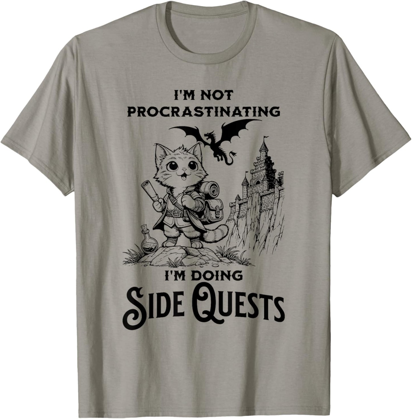 I'm Not Procrastinating I'm Doing Side Quests RPG Gamer Cat T-Shirt