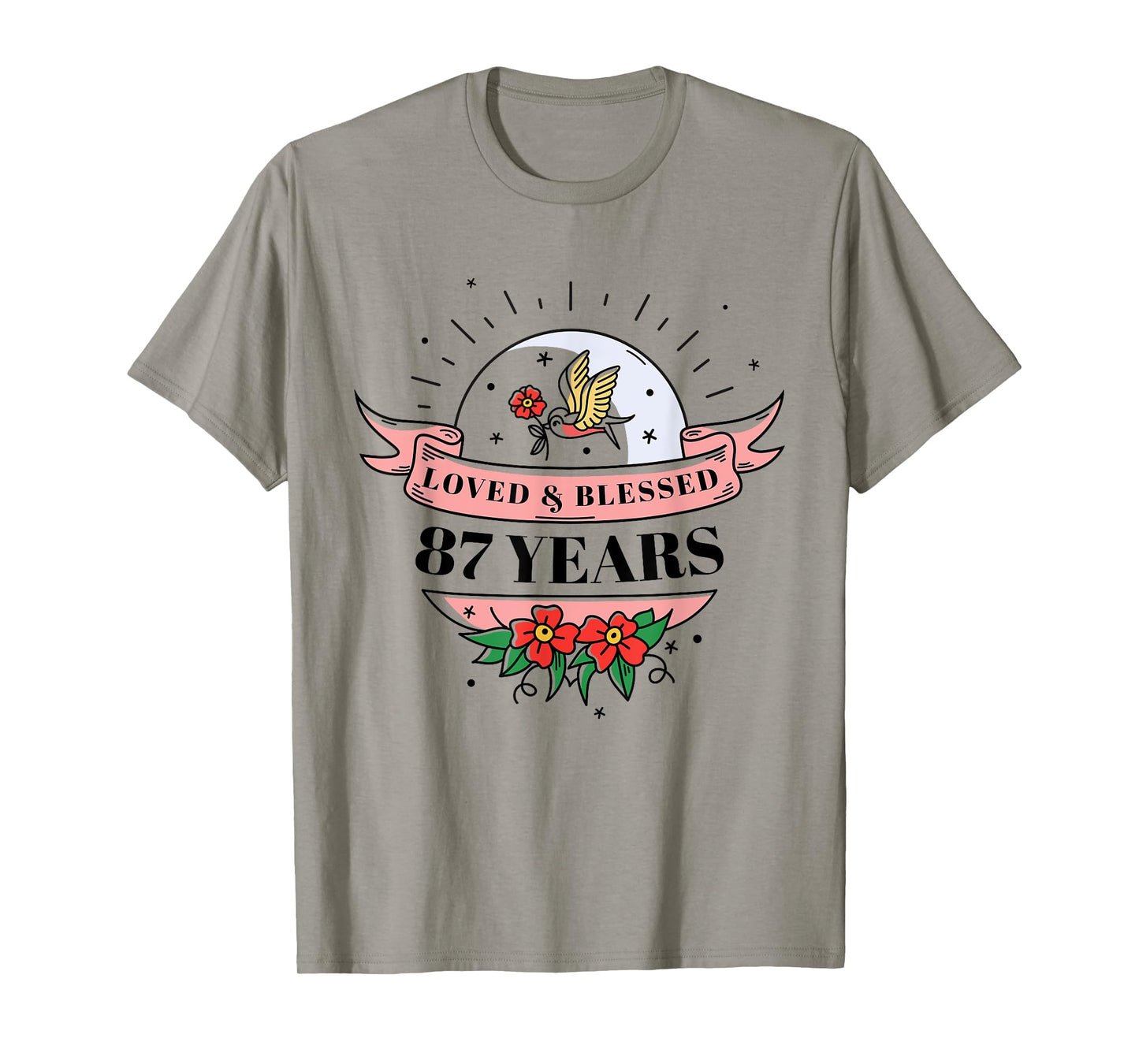 87 Years Loved & Blessed Flower Banner 87th Birthday Party T-Shirt