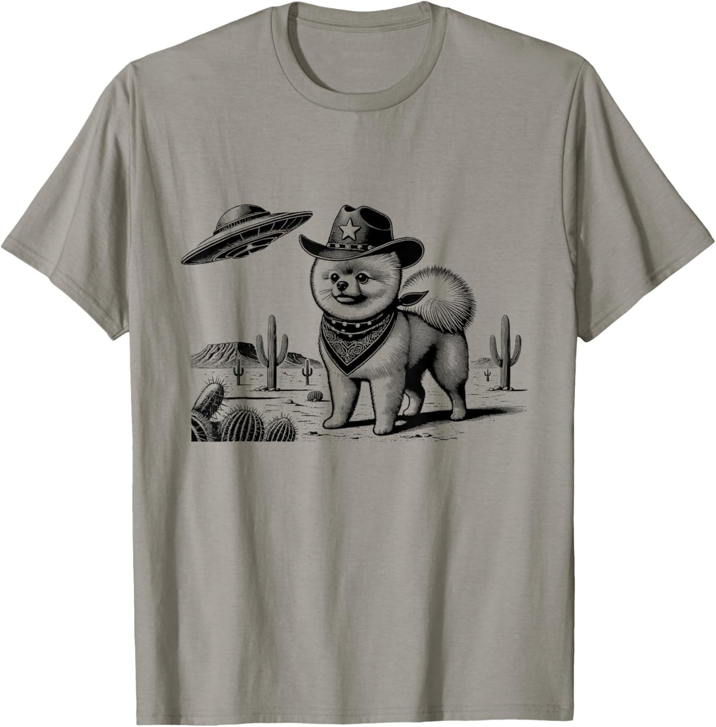 Vintage Pomeranian UFO Western Cowboy Wild West Dog Mom Dad T-Shirt