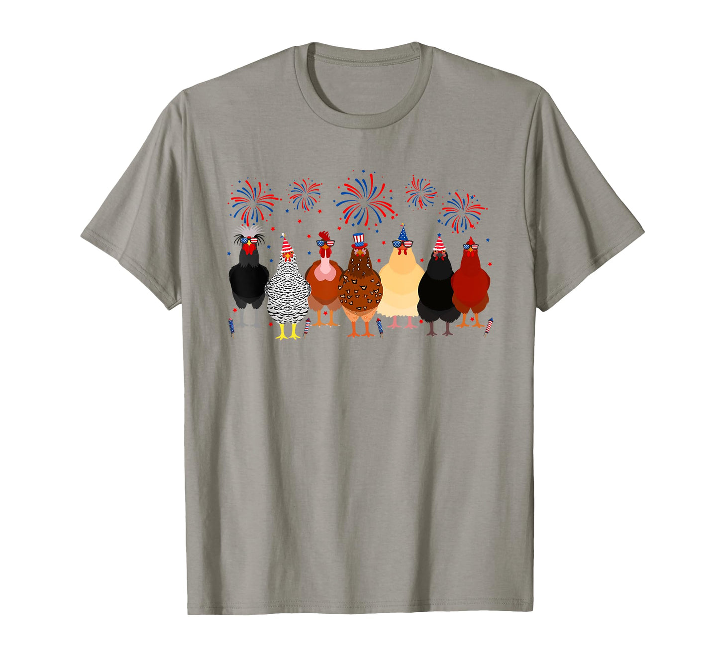 Funny Chickens American Flag Fireworks Farmer 4th Of July Women Men T-Shirt